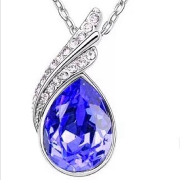 💙 Blue Gemstone Fashion Angel Wings Crystal Necklace Earrings Jewelry Set - Picture 3 of 3